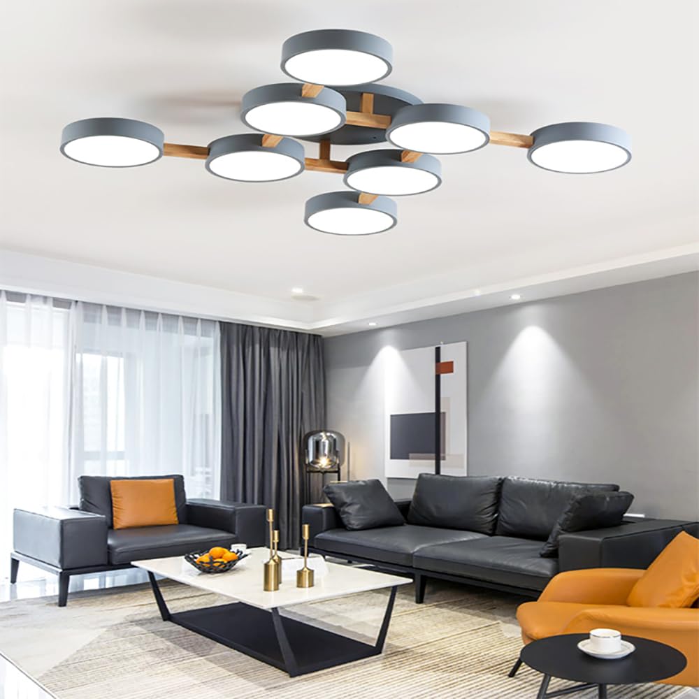 44-Inch LED Ceiling Light Fixture - 8-Light Modern Flush Mount Chandelier