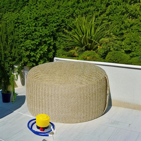Woven Inflatable Ottoman with Air Pump D21”x H10” Outdoor Indoor Pouf Patio Footrest