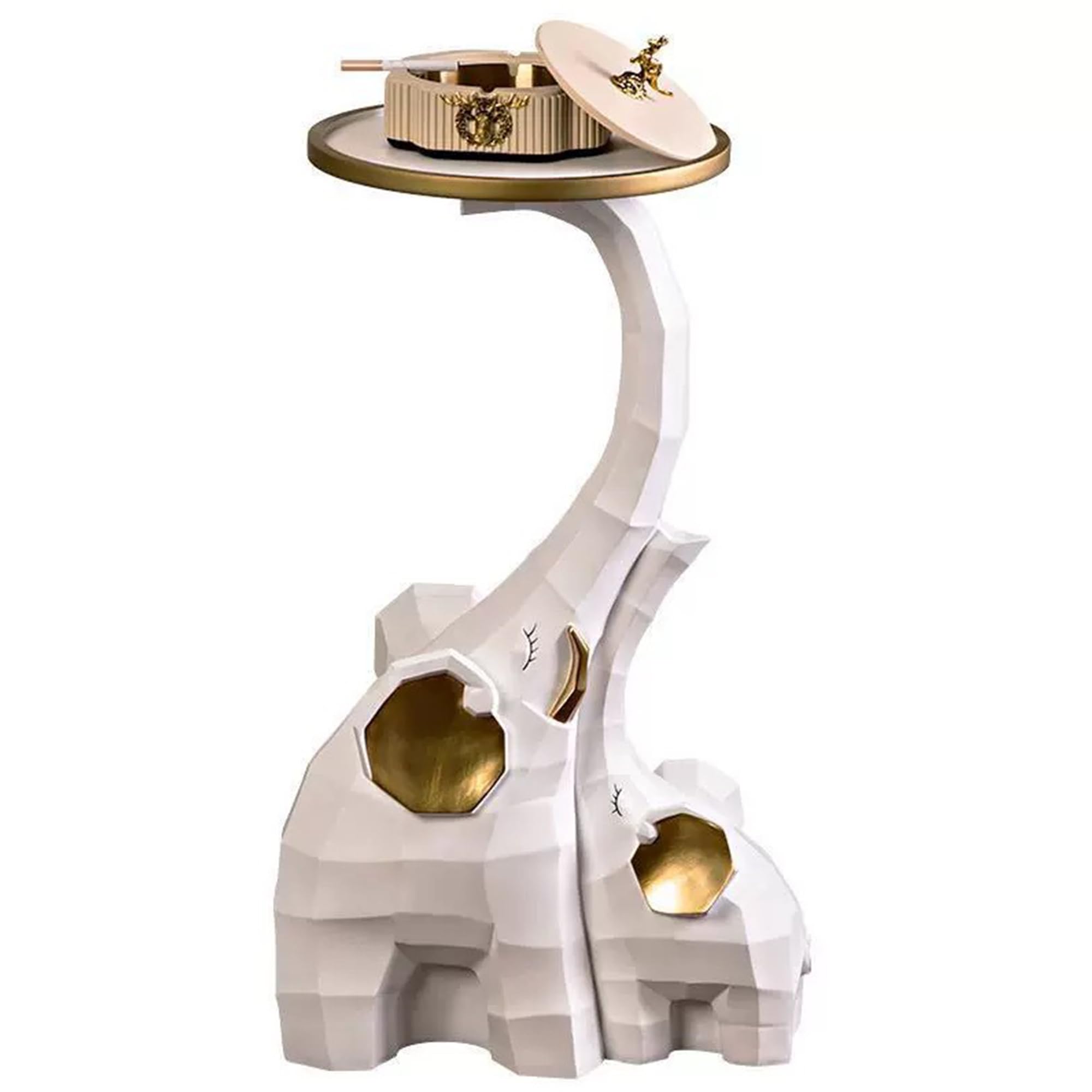 Elephant Sculpture Side Table with Tray Top - Modern Elephant Decor Floor Statue