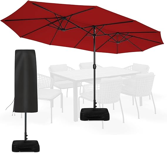 Olefin 5-Year-Non-Fading 15 ft Patio Umbrella with Sand Bag Base and Cover