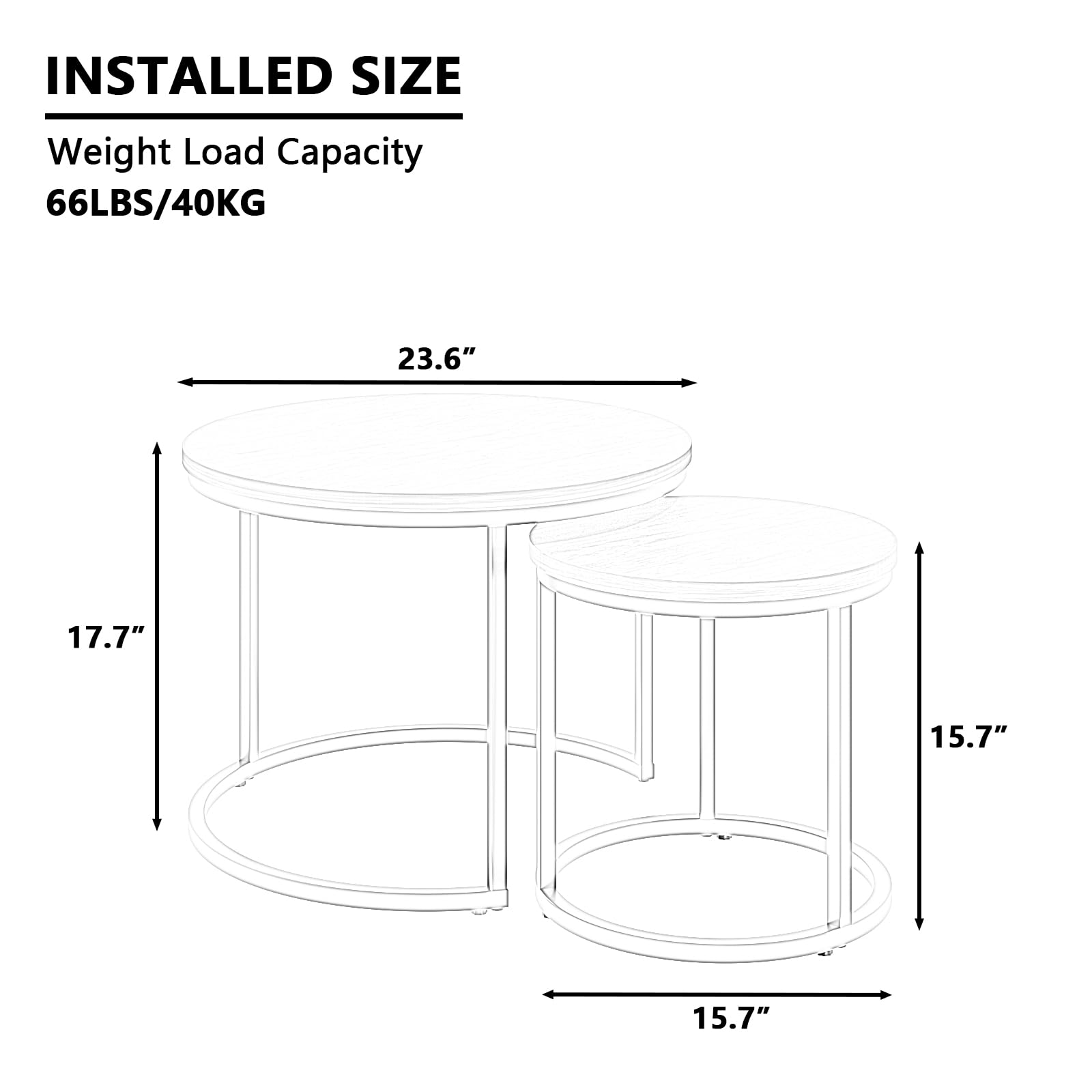Round Nesting Coffee Table, Nesting Tables for Living Room Set of 2 End Tables Wood