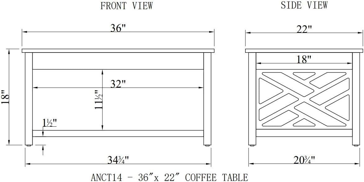 Coventry 36" W Wood Coffee Table, Gray