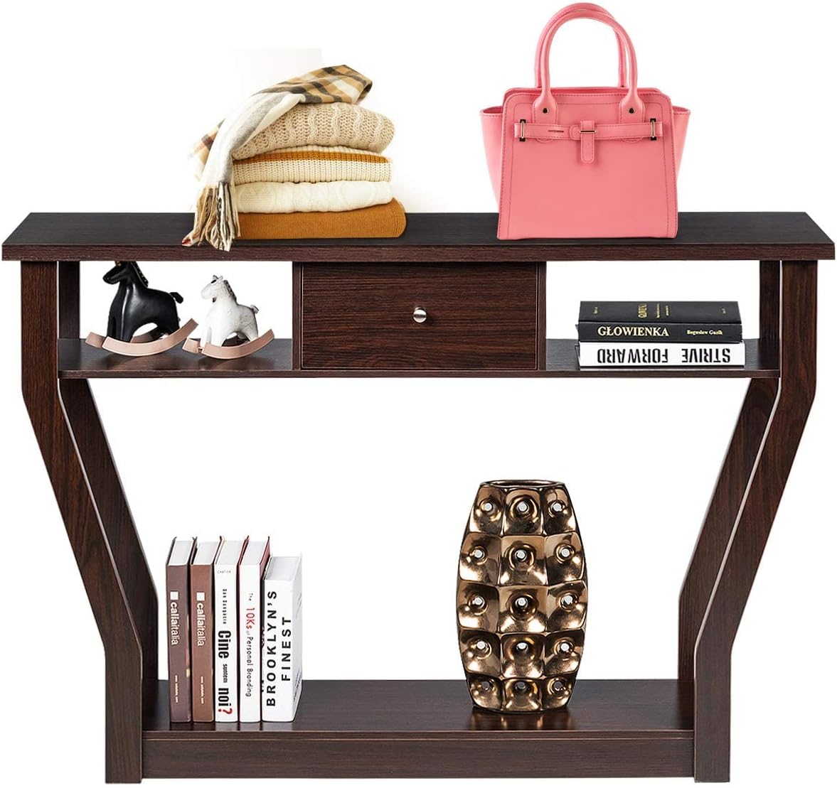 47" Wooden Entryway, Accent Cosole Tables Table with Drawer and Shelf