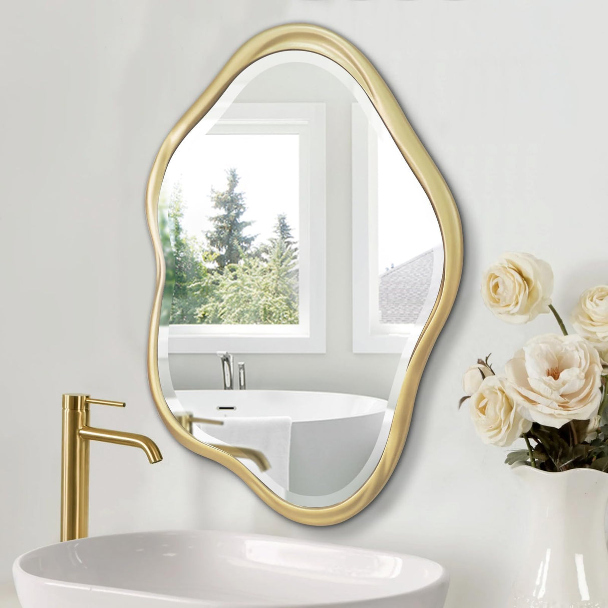 Irregular Wall Mirror, 24"X36" Gold Asymmetrical Bathroom Vanity Mirror