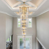 Luxury Modern Long Staircase K9 Chandeliers Gold Top Design 10-Tier Large Foyer