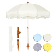 7ft Patio Beach Umbrella with Fringe, Tassel Umbrellas UPF50+ with Sand Anchor & Tilt