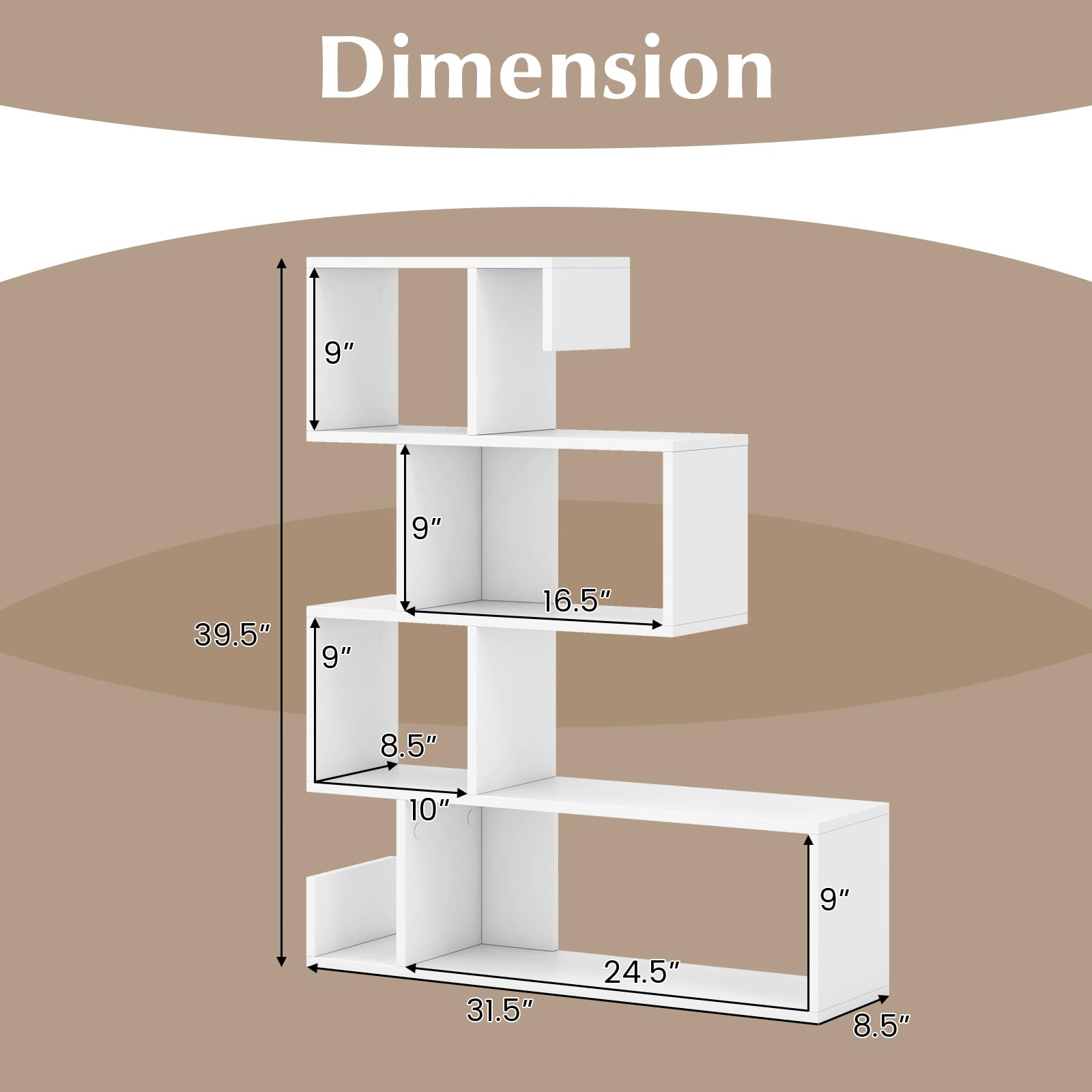 5-Tier S-Shaped Bookshelf, Geometric Bookcase w/Open Cubes, Modern Decorative Display Shelf w/Anti-Toppling Kits, Freestanding Storage Rack for Living Room, Study, Home, Office, White