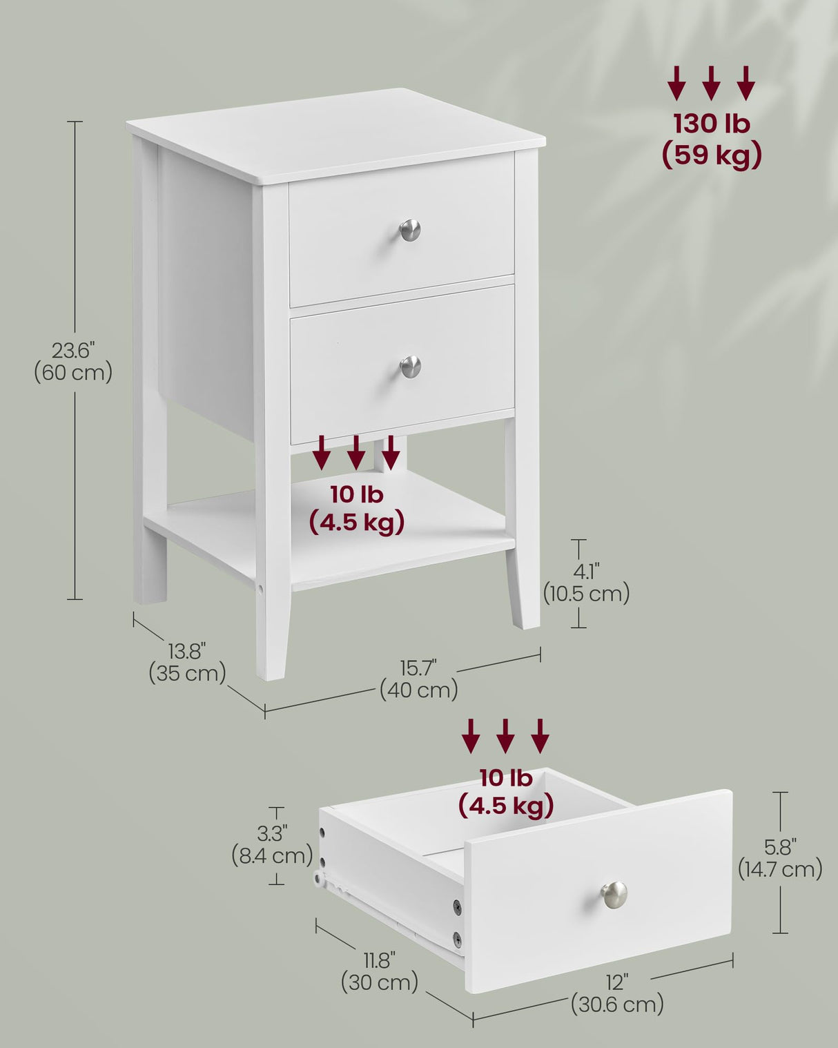 VASAGLE Bamboo Nightstands Set of 2, Bedside Tables, Side End Tables with 2 Storage Drawers and Open Shelf, Minimalist Style, for Bedroom, Couch, Cloud White ULET822W01V1