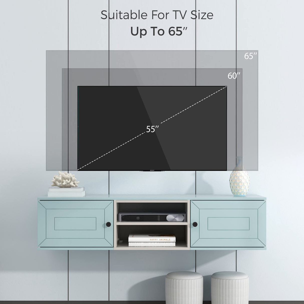 Floating TV Stand, Wall Mounted Entertainment Center with Storage and Open Shelf