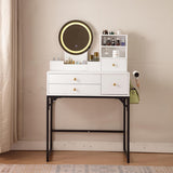 Vanity Desk with Lighted Mirror & Power Outlet, Makeup Vanity Desk with Drawers and Cabinet