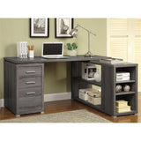 L Shape Corner Storage Desk in Weathered Gray, Letter/Legal File, 5 Bookshelves