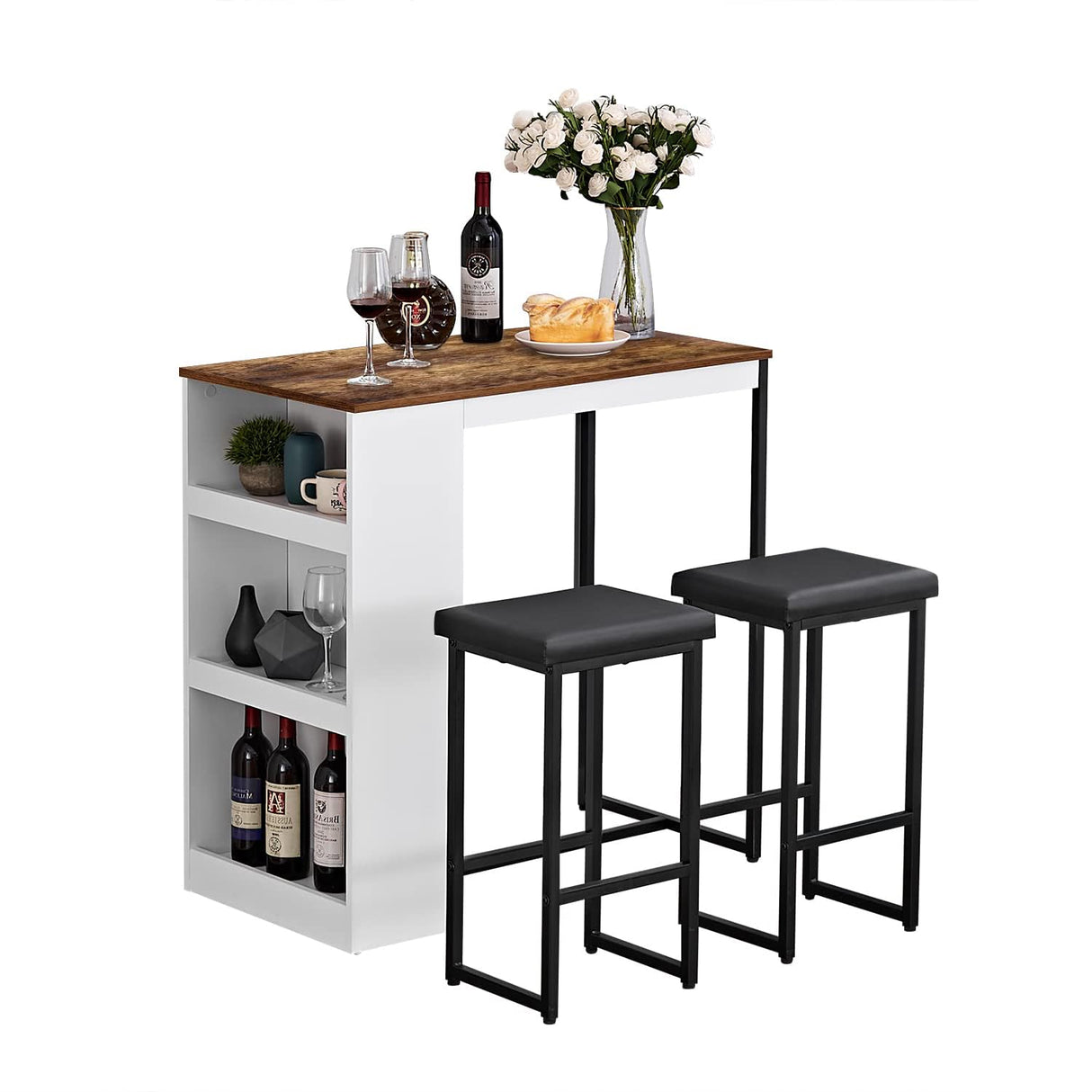 3-Piece Counter Height Dining Table Set with Storage Shelves