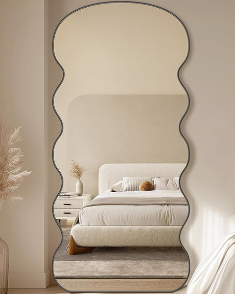 Full Length Mirror, 71"x28" Wavy Mirror Full Length, Oversized Floor Mirror with Stand