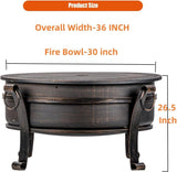 EcoNook 36 Inch Fire Pit with Grill & Lid, Fireplace & Round Table & BBQ 3 in 1 Fire Pit,Heavy Duty Wood Burning Fire Pits for Outside with Fire Poker, Waterproof Cover & Log Grate