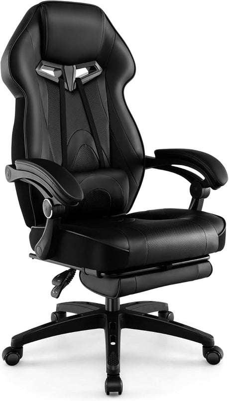 Gaming Chair, Ergonomic Adjustable Racing Video Game Chair w/Retractable Footrest