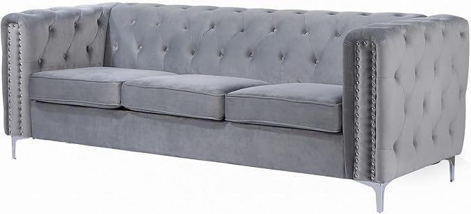 3 Pieces Velvet Tufted Sofa Set with Thick Padded Seat Cushion