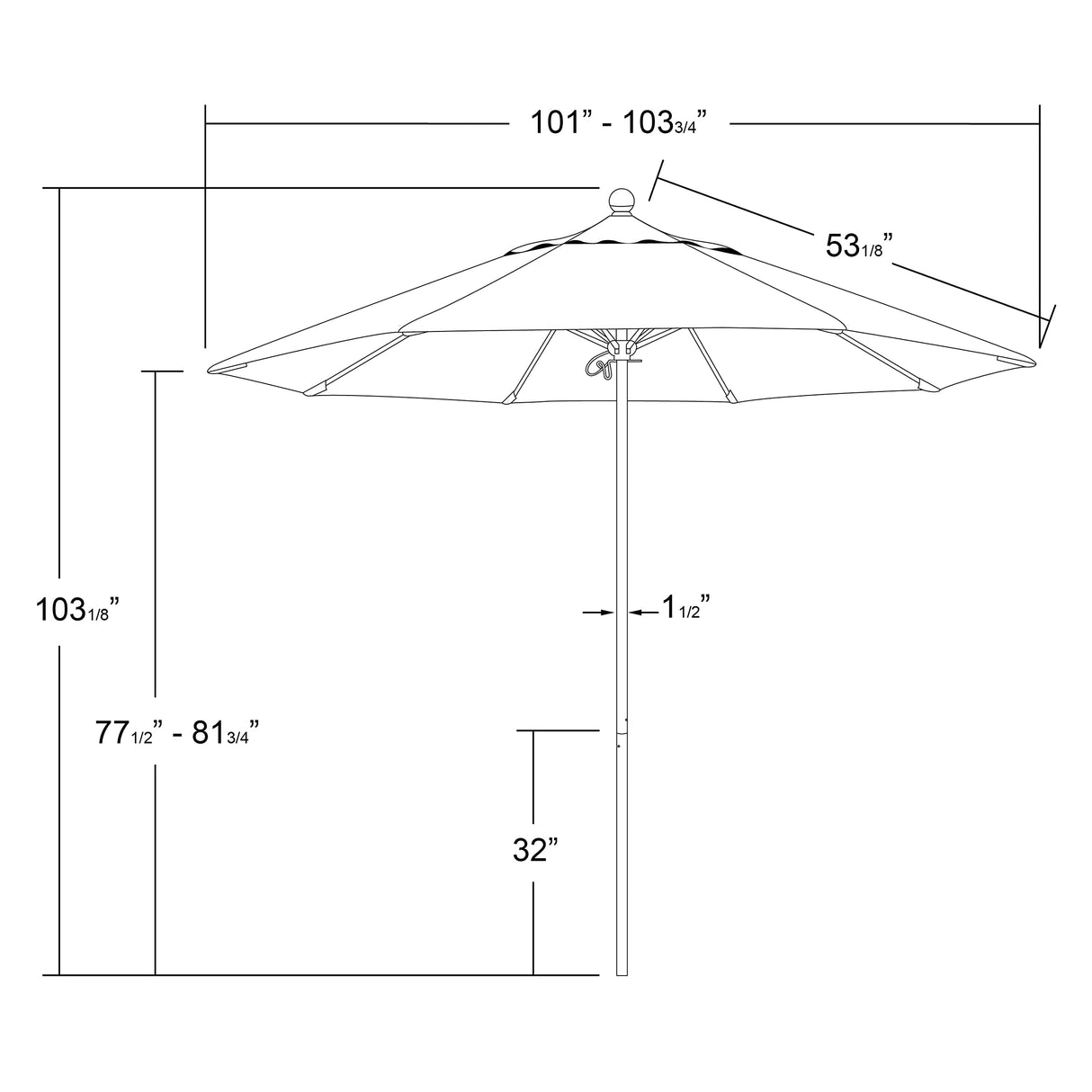 California Umbrella Venture Series Push Open Commercial Patio Umbrella, 9' Round, Sunbrella, ALTO908117-5416, Aruba