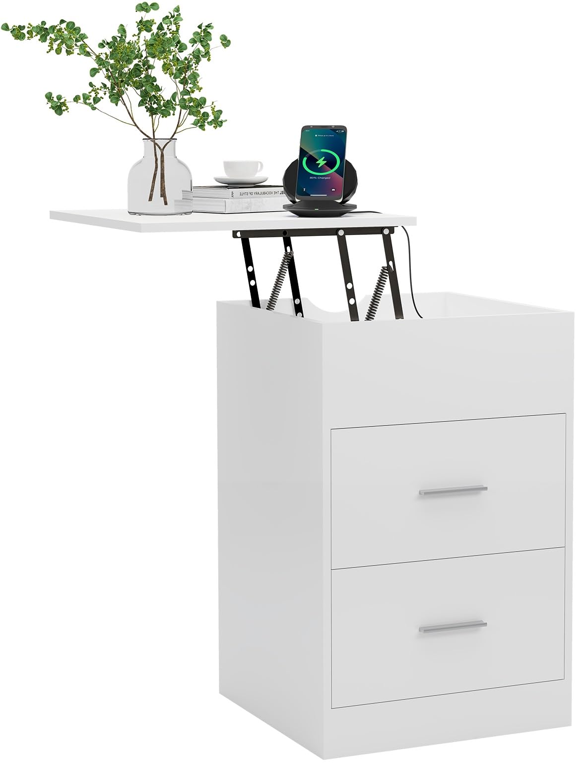 Nightstand with Charging Station,Upgrade Nightstand with Lifting Top,Night Stand with Drawers, End Table with USB Ports and Outlets, Bedside Table for Bedroom, White