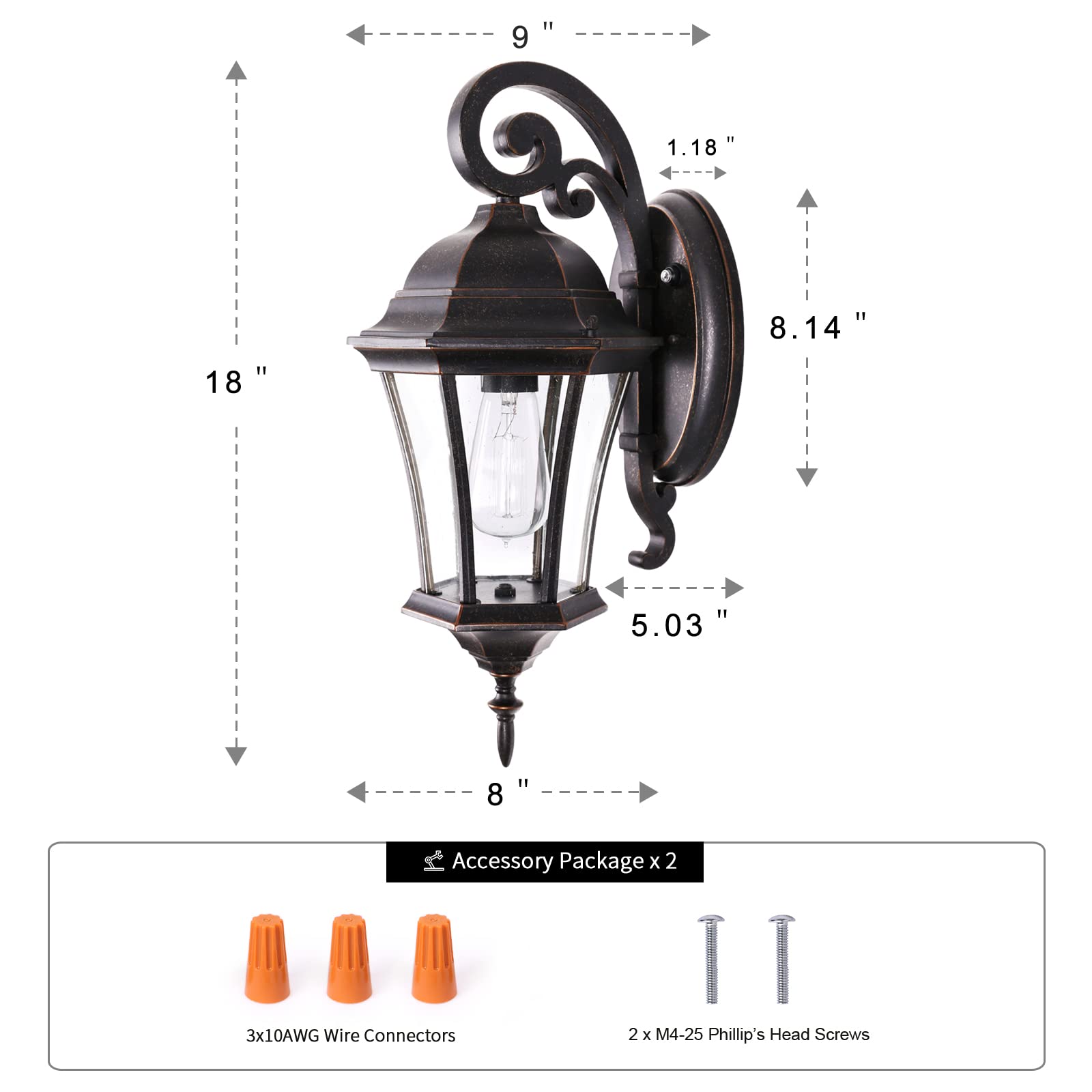 GOALPLUS Dusk to Dawn Outdoor Wall Light Fixture 18” High Antique Bronze Porch Light with Wall Mount, Vintage Waterproof Wall Sconce with Clear Seeded Glass, 1 Pack, LMMS3601-DNS