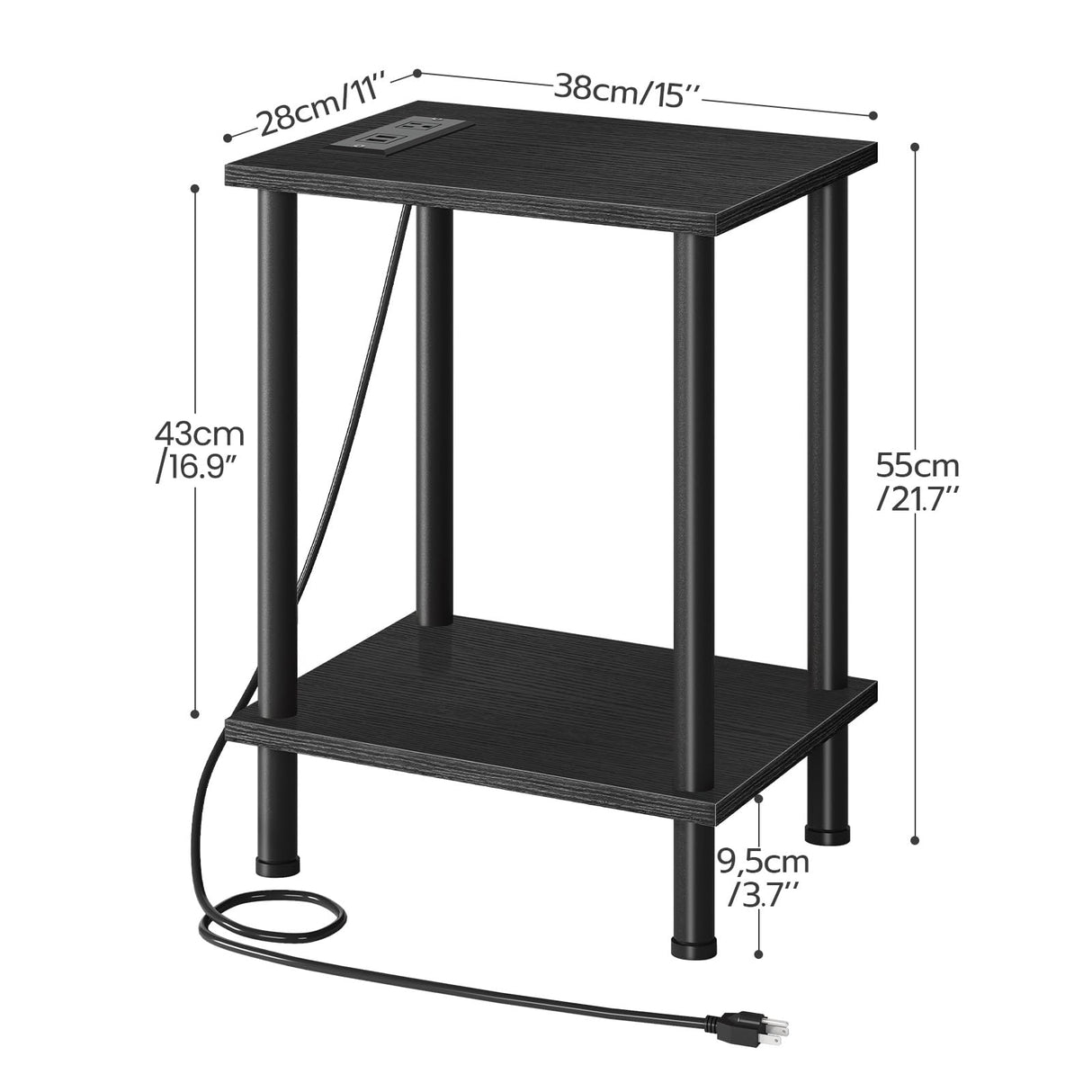 Side Table with Charging Station, End Tables with USB Ports and Outlets, Nightstand with 2