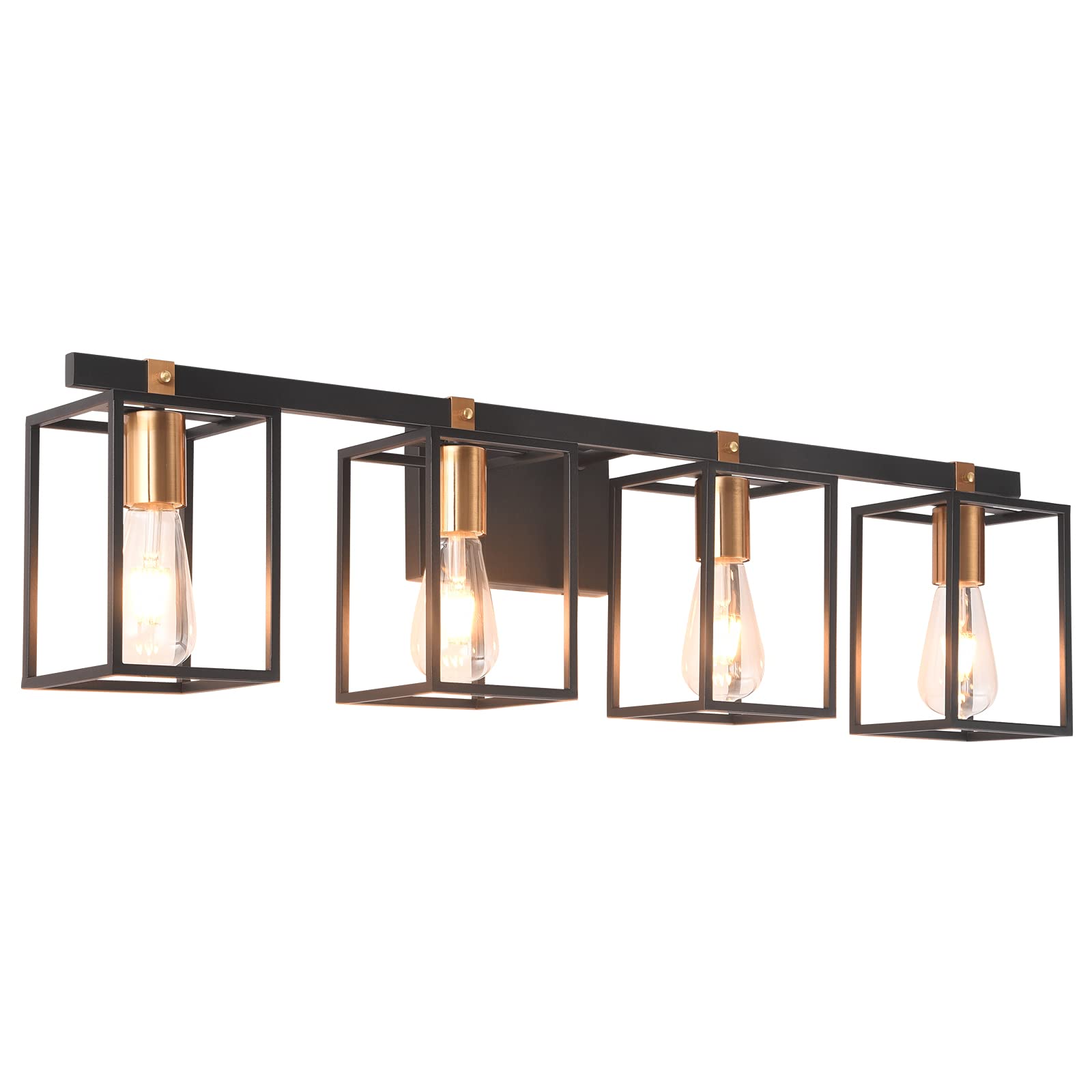 Bathroom Light Fixtures 4-Light Mid Century Rustic Vanity Lights with Black and Gold
