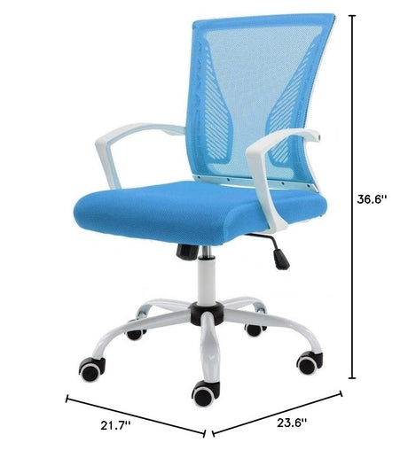 Modern Mid-Back Mesh Office Chair with Armrests, Contemporary Breathable Blue White Office Desk Chair with Adjustable Height Rolling Smooth Mobility Solid Caster Wheels, Ergonomic Office Chair