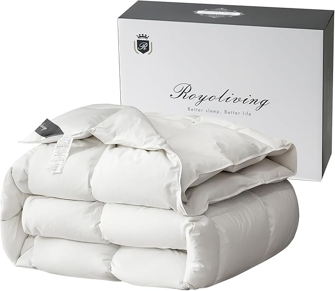 White King Size Goose Feathers and Down Comforter, 700 Fill Power All Seasons Duvet Insert, Machine Washable - 50 Oz, 106x90 Inches