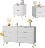 Navy 3 Pcs Bedroom Sets, Large 6 Drawer Dresser and Night Stand Sets for Bedroom