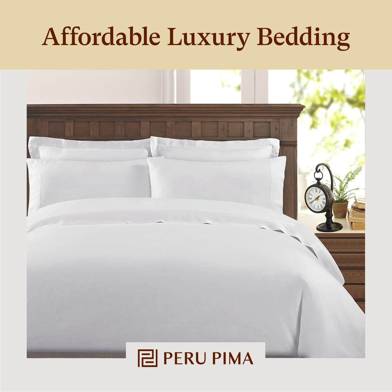 Duvet Cover Set with 3 Pieces, 285 Thread Count, Percale, 100% Peruvian Pima Cotton,