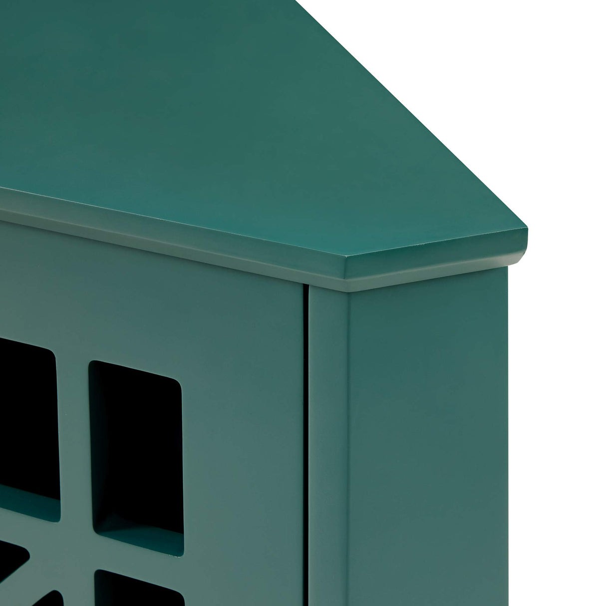 Edison Ronne 32 Inch 2 Door Corner Accent Table with Fretwork Detail - Dark Teal