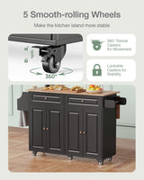 Kitchen Island with Storage, Kitchen Cart on 5 Universal Wheels