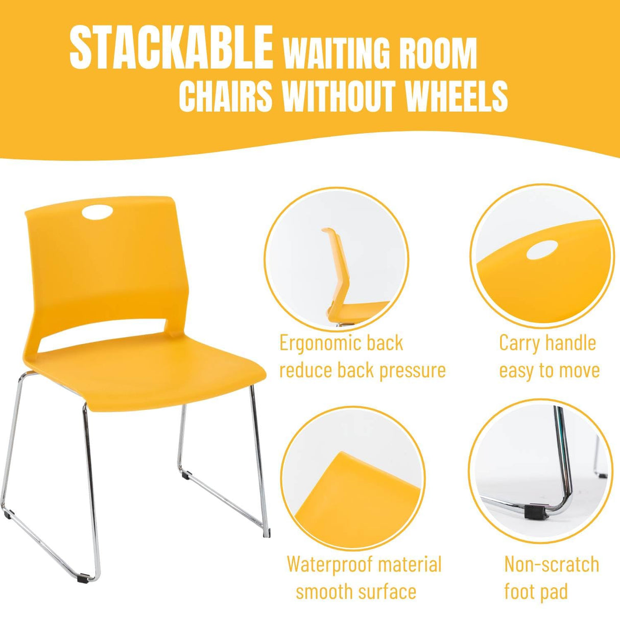 Waiting Room Chairs, Pack of 4 Plastic Chairs Office Guest Chairs & Reception Chairs Staking Chairs for Meeting Room,