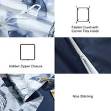 Mildly 100% Long Staple Cotton Duvet Cover Set Dark Blue Ginkgo Leaf Watercolor Comforter Cover Set
