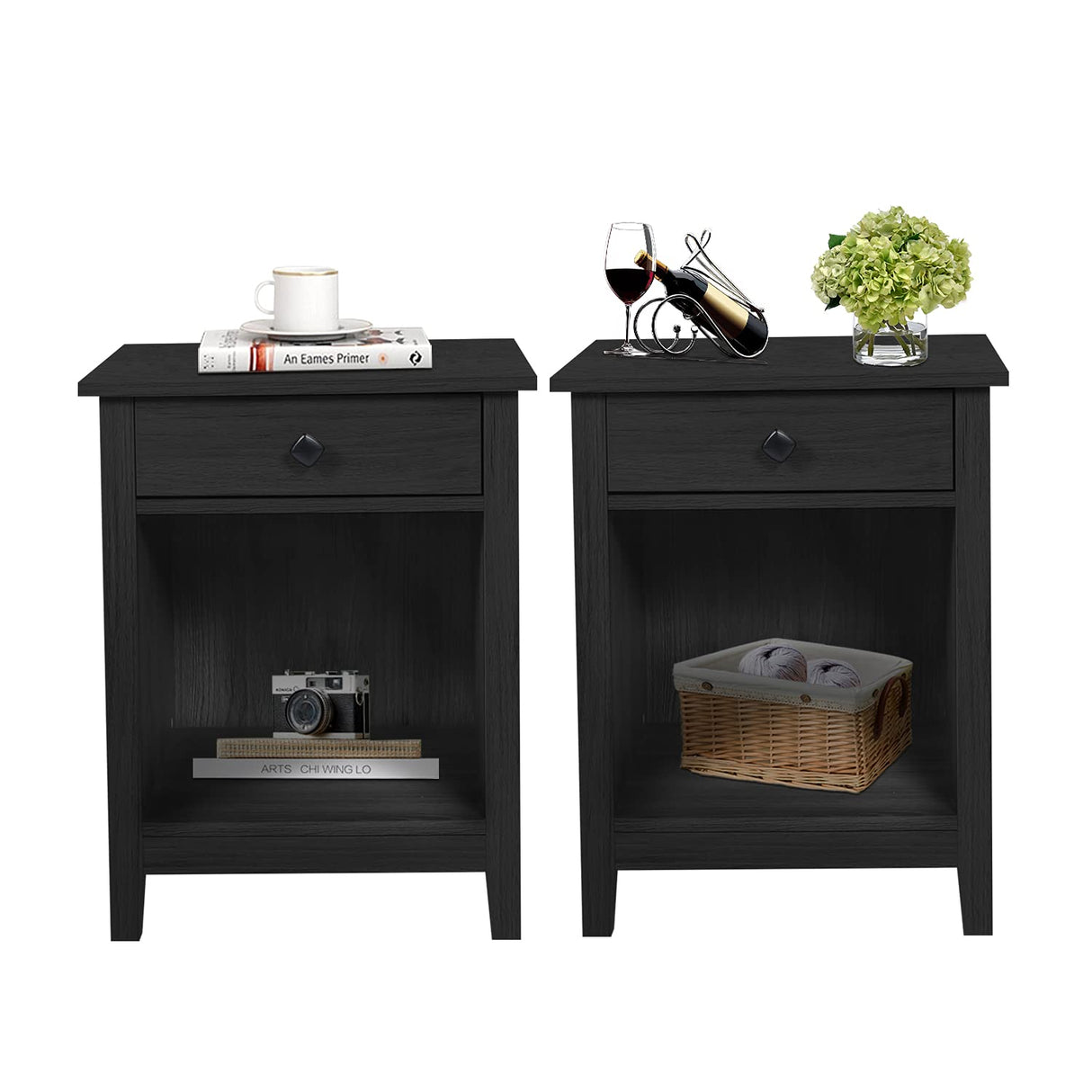 Bedroom Nightstands - Set of 2 Wooden Night Stands with Drawers