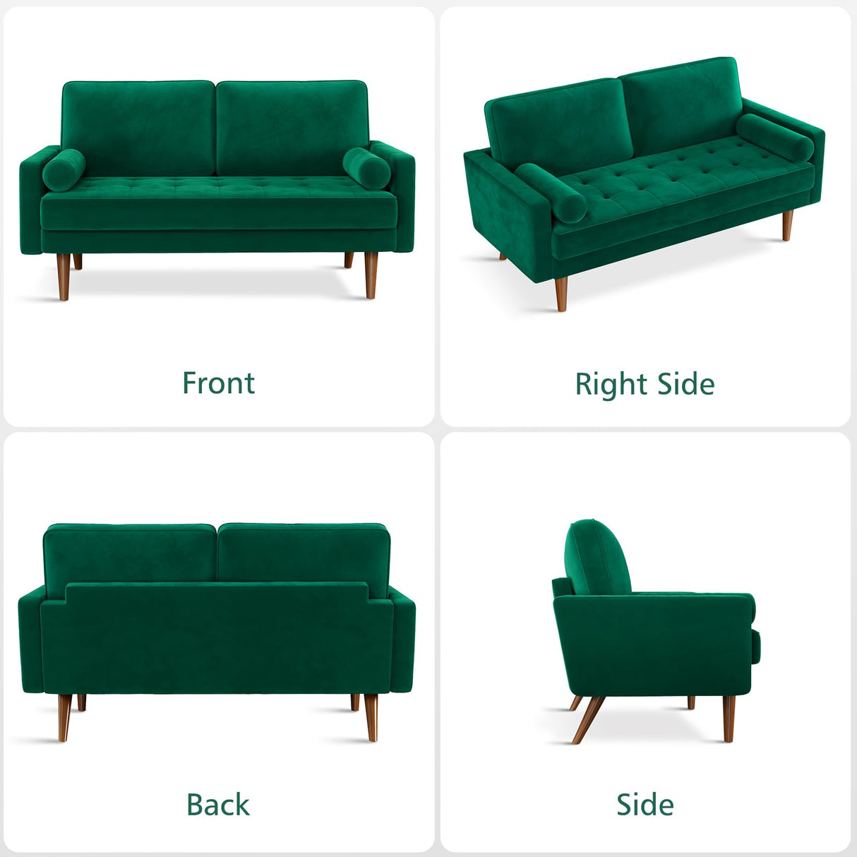 58 inch Loveseat Sofa Couch, Green Velvet Couch for Living Room