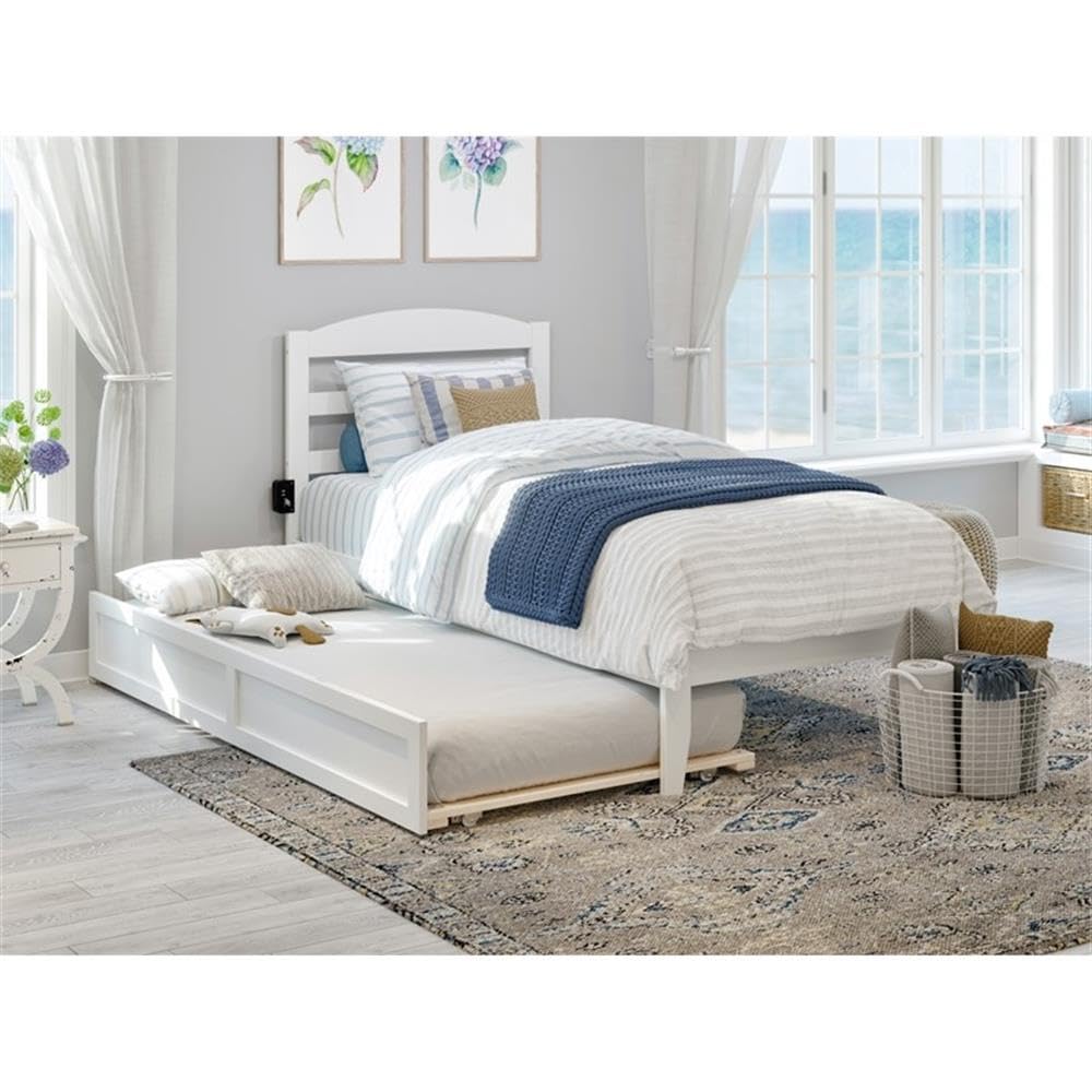 AFI Warren Solid Wood Twin XL Traditional Bed w/Twin XL Trundle in White