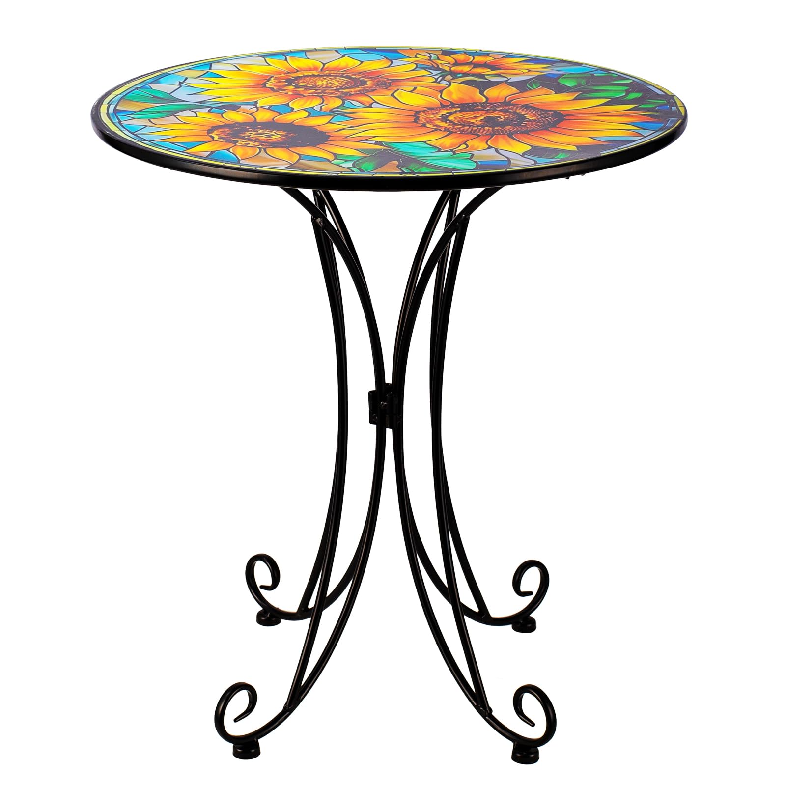 18" Sunflower Metal Accent Table, Indoor/Outdoor Small Round Table, Plant Stand