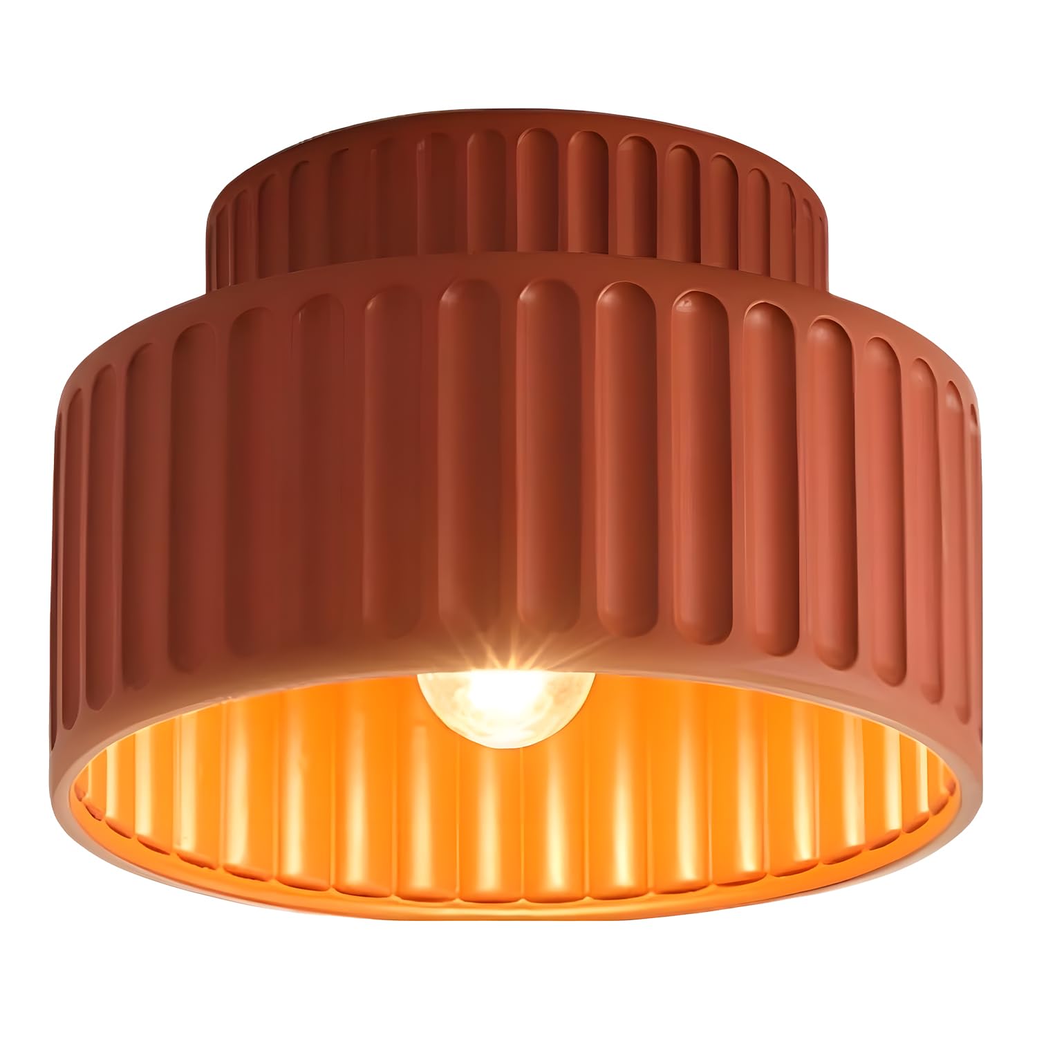 Nordic Round Semi Flush Mount Ceiling Light - Orange Red Resin