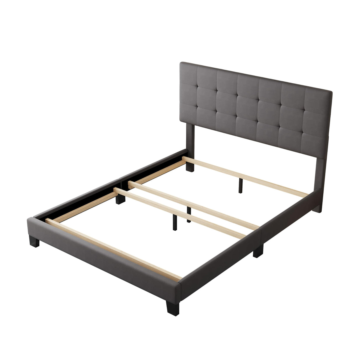 Upholstered Platform Bed with Tufted Headboard, Box Spring Needed Grey