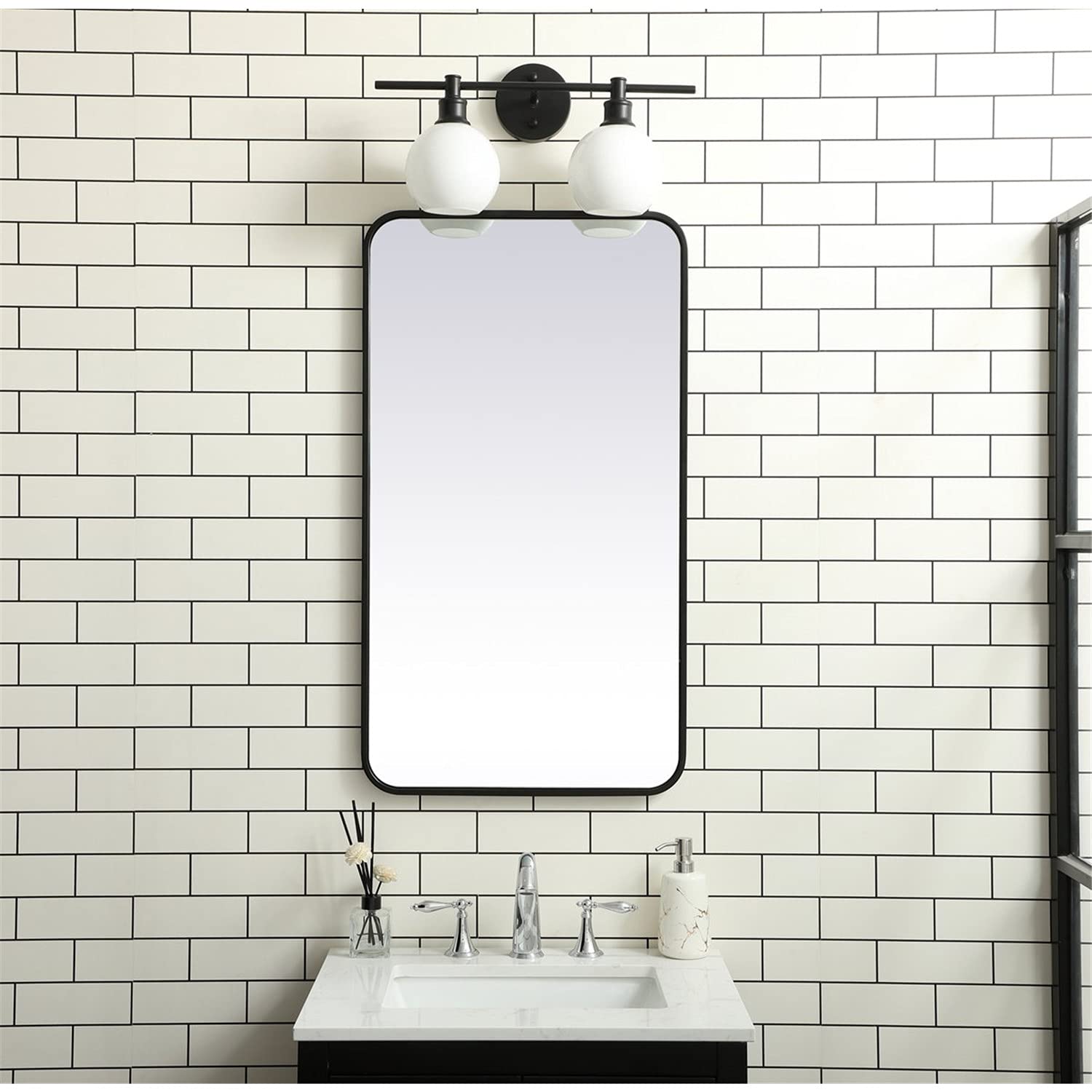 Evermore  Soft Corner Metal Rectangular Mirror in Black