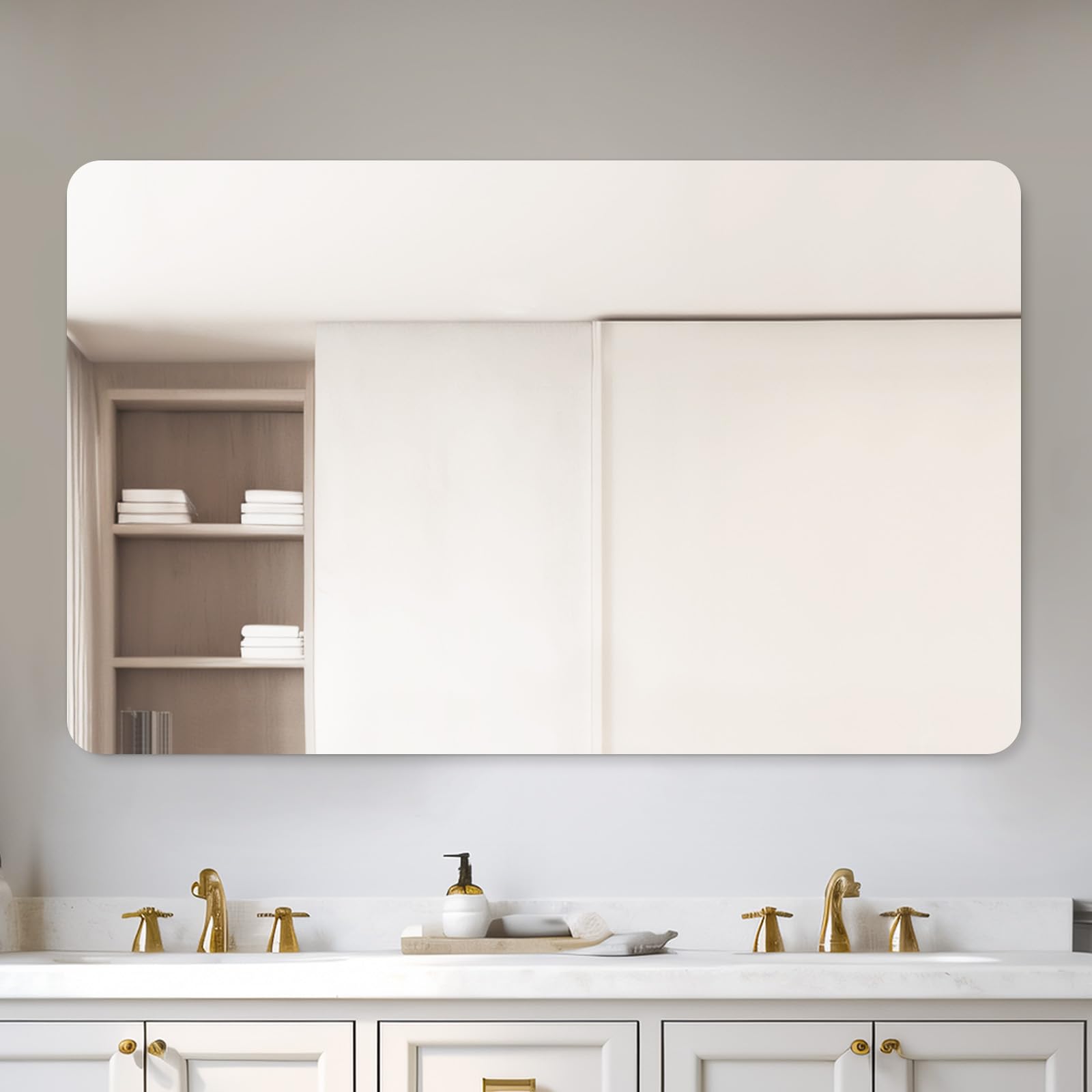 Frameless Bathroom Mirror, Rounded Corner Bathroom Vanity Mirror
