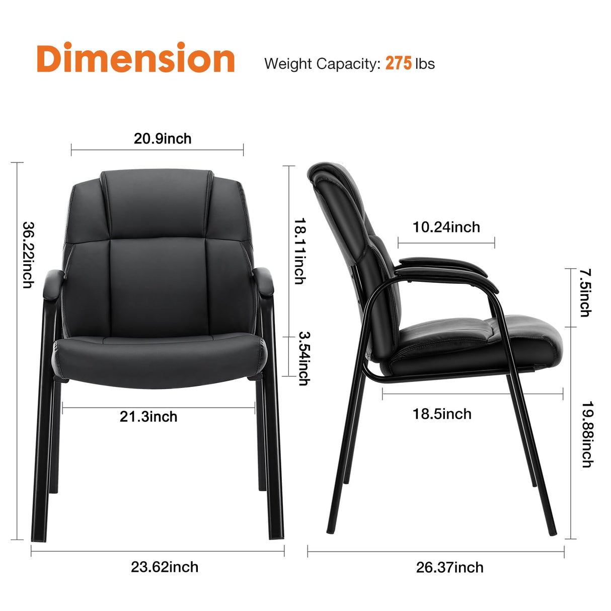 Leather Guest Chair Set of 2 with Padded Arms, Comfy Waiting Room Chairs