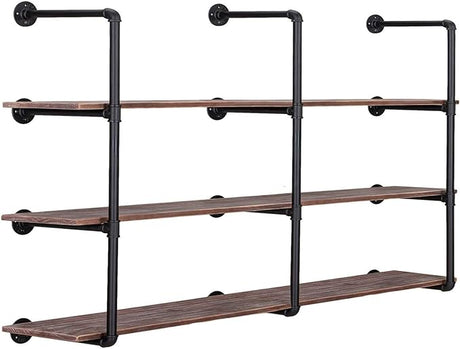 Industrial Iron Pipe Shelf Wall Mount, Farmhouse DIY Open Bookshelf