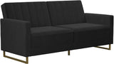 Skylar 77 Inch Futon Sofa Bed in Velvet Fabric, Industrial Modern Upholstered Couch Sleeper