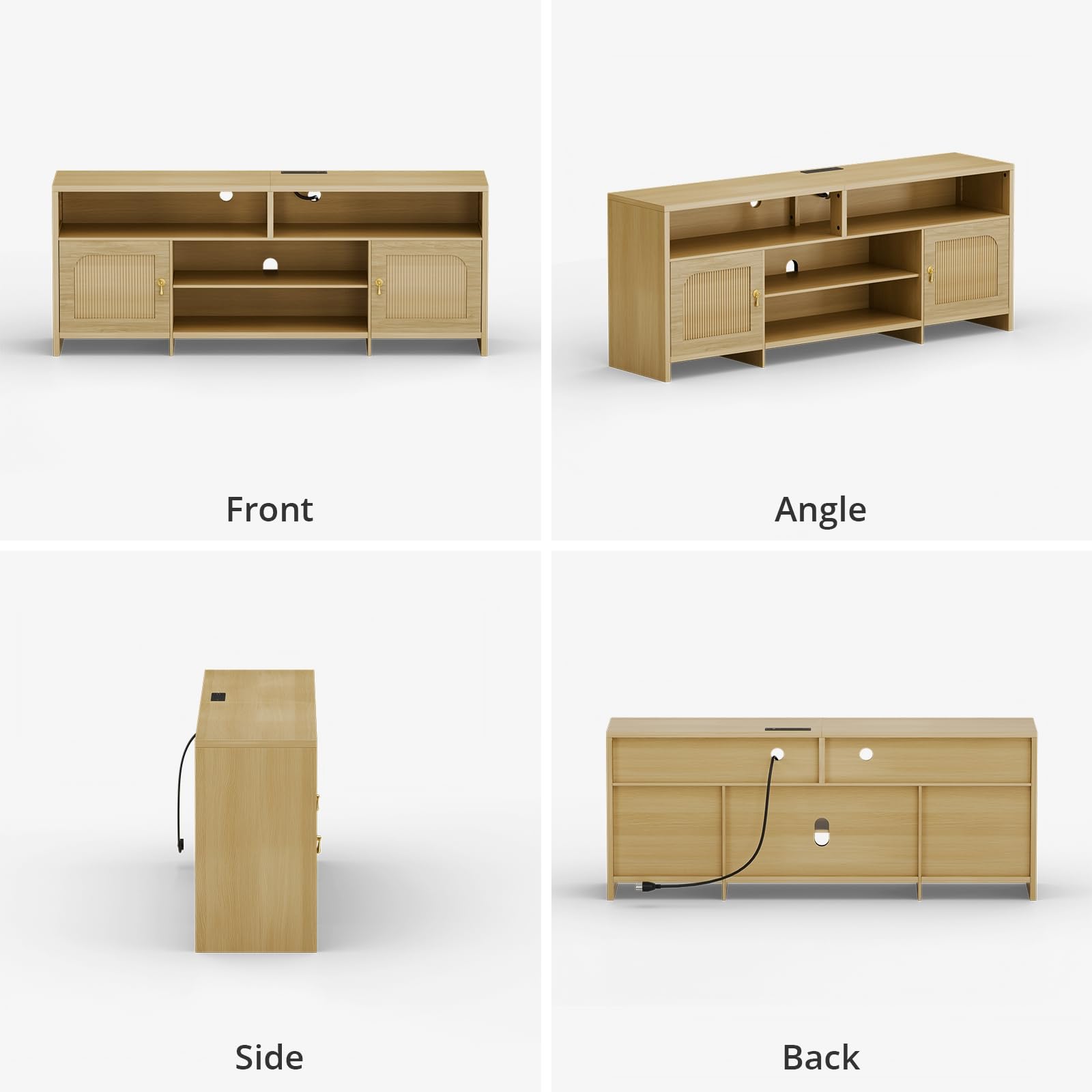 Fluted TV Stand for 70-85 Inch TV with LED Lights & Storage