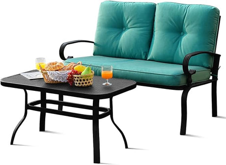 Loveseat with Table Set, 2 Seat Cushioned Sofa with Coffee Table