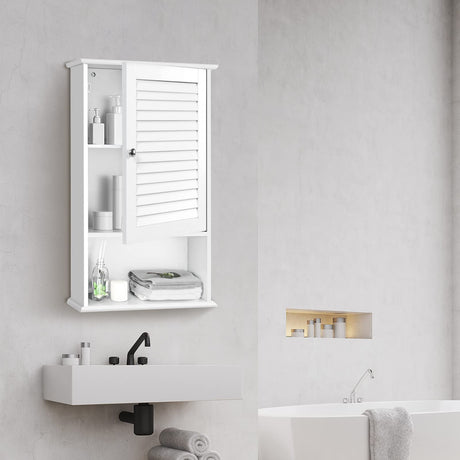 Bathroom Wall Cabinet, Large Capacity Storage Cabinet w/Single Louver Door & Height Adjustable Shelf