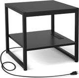 End Table with Charging Station, 20 Inch Square Side Table with USB Ports & Power Outlets