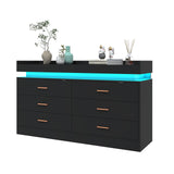 6 Drawer Dresser with LED Light, Modern Chest of Drawers for Close