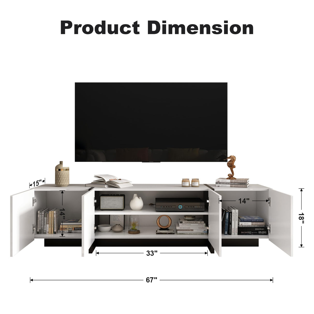 Modern TV Stand, 65 70 75 Inch White TV Stands for Living Room, Entertainment Center